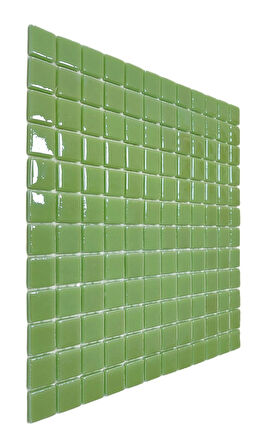 Mutfak tezgah arası, Havuz, Banyo, Sauna, Spa, iç , dış, zemin, duvar, kaplama ve dekorasyon uygulamalarında tüm yüzeyler için, 25x25mm. Mint Yeşili,  31.5x31.5cm. Fileli Cam Mozaik.