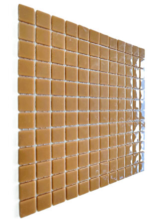 Mutfak tezgah arası, Havuz, Banyo, Sauna, Spa, iç , dış, zemin, duvar, kaplama ve dekorasyon uygulamalarında tüm yüzeyler için, 25x25mm. Açık Kahve,  31.5x31.5cm. Fileli Cam Mozaik.