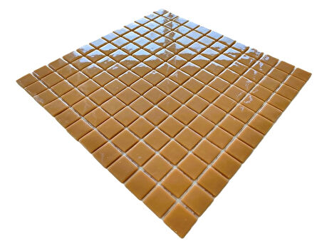 Mutfak tezgah arası, Havuz, Banyo, Sauna, Spa, iç , dış, zemin, duvar, kaplama ve dekorasyon uygulamalarında tüm yüzeyler için, 25x25mm. Açık Kahve,  31.5x31.5cm. Fileli Cam Mozaik.