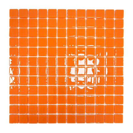 Mutfak tezgah arası, Havuz, Banyo, Sauna, Spa, iç , dış, zemin, duvar, kaplama ve dekorasyon uygulamalarında tüm yüzeyler için, 25x25mm. Bal Kabağı Turuncusu,  31.5x31.5cm. Fileli Cam Mozaik.