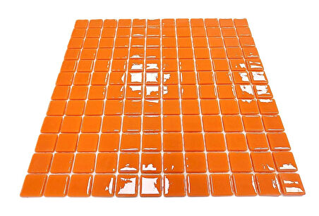 Mutfak tezgah arası, Havuz, Banyo, Sauna, Spa, iç , dış, zemin, duvar, kaplama ve dekorasyon uygulamalarında tüm yüzeyler için, 25x25mm. Bal Kabağı Turuncusu,  31.5x31.5cm. Fileli Cam Mozaik.