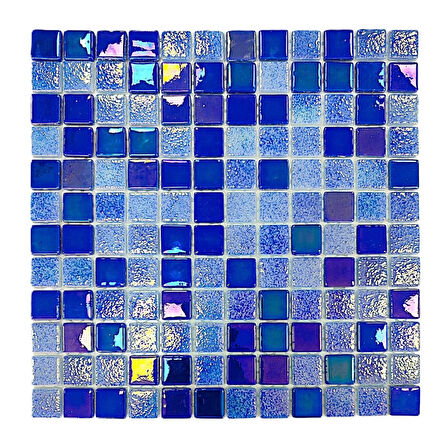 Havuz, Banyo, Sauna, Spa, iç , dış, zemin, duvar, kaplama ve dekorasyon uygulamalarında tüm yüzeyler için, 25x25mm. Lüster Blue, 31.5x31.5cm. Fileli Cam Mozaik.