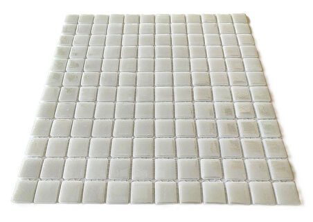 Mutfak tezgah arası, Havuz, Banyo, Sauna, Spa, iç , dış, zemin, duvar, kaplama ve dekorasyon uygulamalarında tüm yüzeyler için, 25x25mm. Beyaz, 31.5x31.5cm. Fileli Cam Mozaik.