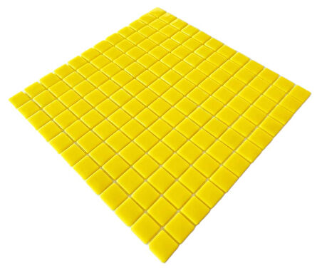 Mutfak tezgah arası, Havuz, Banyo, Sauna, Spa, iç , dış, zemin, duvar, kaplama ve dekorasyon uygulamalarında tüm yüzeyler için, 25x25mm. Canlı Sarı, 31.5x31.5cm. Fileli Cam Mozaik.