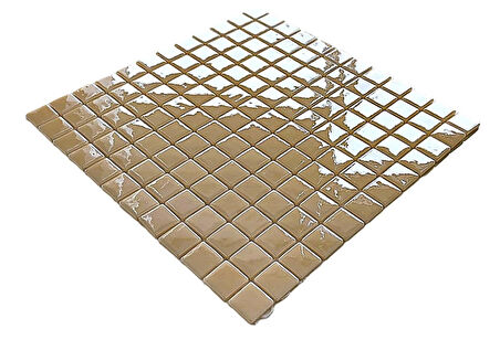 Mutfak tezgah arası, Havuz, Banyo, Sauna, Spa, iç , dış, zemin, duvar, kaplama ve dekorasyon uygulamalarında tüm yüzeyler için, 25x25mm. Bej,  31.5x31.5cm. Fileli Cam Mozaik.