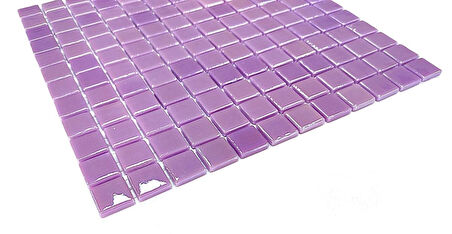 Mutfak tezgah arası, Havuz, Banyo, Sauna, Spa, iç , dış, zemin, duvar, kaplama ve dekorasyon uygulamalarında tüm yüzeyler için, 25x25mm. Lila,  31.5x31.5cm. Fileli Cam Mozaik.