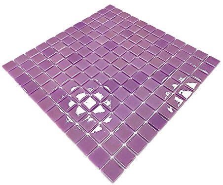 Mutfak tezgah arası, Havuz, Banyo, Sauna, Spa, iç , dış, zemin, duvar, kaplama ve dekorasyon uygulamalarında tüm yüzeyler için, 25x25mm. Lila,  31.5x31.5cm. Fileli Cam Mozaik.