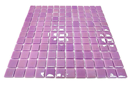 Mutfak tezgah arası, Havuz, Banyo, Sauna, Spa, iç , dış, zemin, duvar, kaplama ve dekorasyon uygulamalarında tüm yüzeyler için, 25x25mm. Lila,  31.5x31.5cm. Fileli Cam Mozaik.
