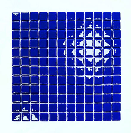 Mutfak tezgah arası, Havuz, Banyo, Sauna, Spa, iç , dış, zemin, duvar, kaplama ve dekorasyon uygulamalarında tüm yüzeyler için, 25x25mm. Mavi,  31.5x31.5cm. Fileli Cam Mozaik.