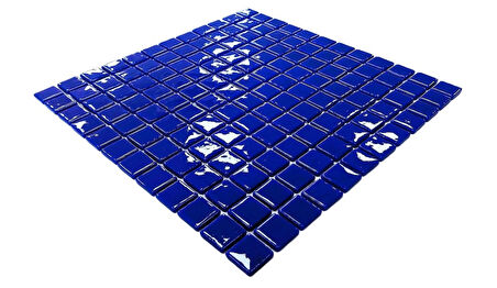 Mutfak tezgah arası, Havuz, Banyo, Sauna, Spa, iç , dış, zemin, duvar, kaplama ve dekorasyon uygulamalarında tüm yüzeyler için, 25x25mm. Mavi,  31.5x31.5cm. Fileli Cam Mozaik.