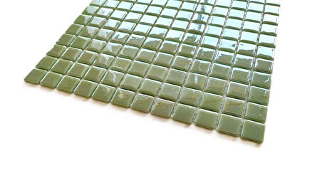 Mutfak tezgah arası, Havuz, Banyo, Sauna, Spa, iç , dış, zemin, duvar, kaplama ve dekorasyon uygulamalarında tüm yüzeyler için, 25x25mm. Mint Yeşili, 31.5x31.5cm. Fileli Cam Mozaik.