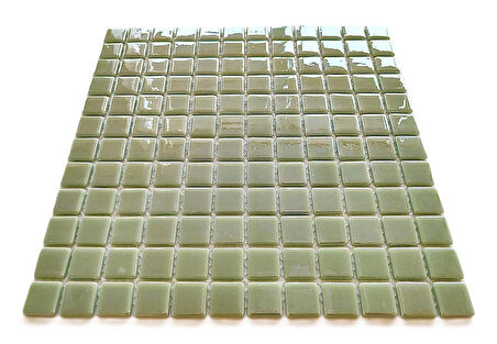 Mutfak tezgah arası, Havuz, Banyo, Sauna, Spa, iç , dış, zemin, duvar, kaplama ve dekorasyon uygulamalarında tüm yüzeyler için, 25x25mm. Mint Yeşili, 31.5x31.5cm. Fileli Cam Mozaik.