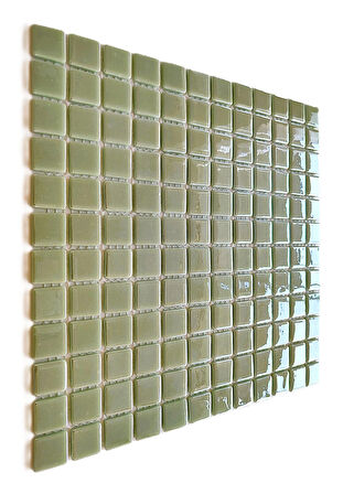 Mutfak tezgah arası, Havuz, Banyo, Sauna, Spa, iç , dış, zemin, duvar, kaplama ve dekorasyon uygulamalarında tüm yüzeyler için, 25x25mm. Mint Yeşili, 31.5x31.5cm. Fileli Cam Mozaik.