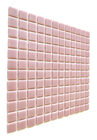 Mutfak tezgah arası, Havuz, Banyo, Sauna, Spa, iç , dış, zemin, duvar, kaplama ve dekorasyon uygulamalarında tüm yüzeyler için, 25x25mm. Pembe, 31.5x31.5cm. Fileli Cam Mozaik.