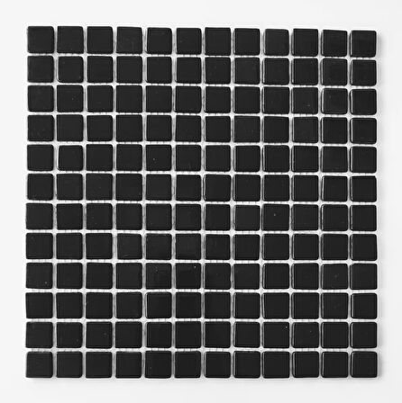 Mutfak tezgah arası, Havuz, Banyo, Sauna, Spa, iç , dış, zemin, duvar, kaplama ve dekorasyon uygulamalarında tüm yüzeyler için, 25x25mm. Siyah, 31.5x31.5cm. Fileli Cam Mozaik.