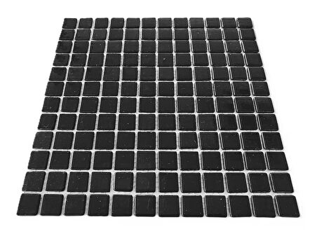 Mutfak tezgah arası, Havuz, Banyo, Sauna, Spa, iç , dış, zemin, duvar, kaplama ve dekorasyon uygulamalarında tüm yüzeyler için, 25x25mm. Siyah, 31.5x31.5cm. Fileli Cam Mozaik.