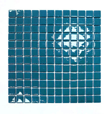 Mutfak tezgah arası, Havuz, Banyo, Sauna, Spa, iç , dış, zemin, duvar, kaplama ve dekorasyon uygulamalarında tüm yüzeyler için, 25x25mm. Turkuaz, 31.5x31.5cm. Fileli Cam Mozaik.