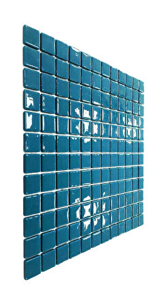 Mutfak tezgah arası, Havuz, Banyo, Sauna, Spa, iç , dış, zemin, duvar, kaplama ve dekorasyon uygulamalarında tüm yüzeyler için, 25x25mm. Turkuaz, 31.5x31.5cm. Fileli Cam Mozaik.