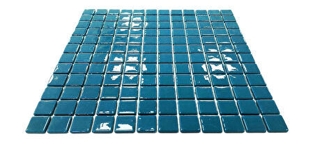 Mutfak tezgah arası, Havuz, Banyo, Sauna, Spa, iç , dış, zemin, duvar, kaplama ve dekorasyon uygulamalarında tüm yüzeyler için, 25x25mm. Turkuaz, 31.5x31.5cm. Fileli Cam Mozaik.