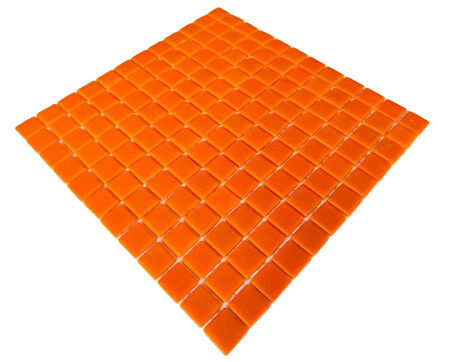 Mutfak tezgah arası, Havuz, Banyo, Sauna, Spa, iç , dış, zemin, duvar, kaplama ve dekorasyon uygulamalarında tüm yüzeyler için, 25x25mm. Turuncu,  31.5x31.5cm. Fileli Cam Mozaik.