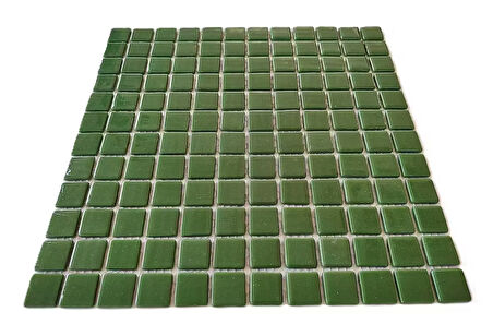 Mutfak tezgah arası, Havuz, Banyo, Sauna, Spa, iç , dış, zemin, duvar, kaplama ve dekorasyon uygulamalarında tüm yüzeyler için, 25x25mm. Yeşil, 31.5x31.5cm. Fileli Cam Mozaik.