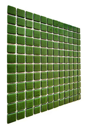 Mutfak tezgah arası, Havuz, Banyo, Sauna, Spa, iç , dış, zemin, duvar, kaplama ve dekorasyon uygulamalarında tüm yüzeyler için, 25x25mm. Yeşil, 31.5x31.5cm. Fileli Cam Mozaik.