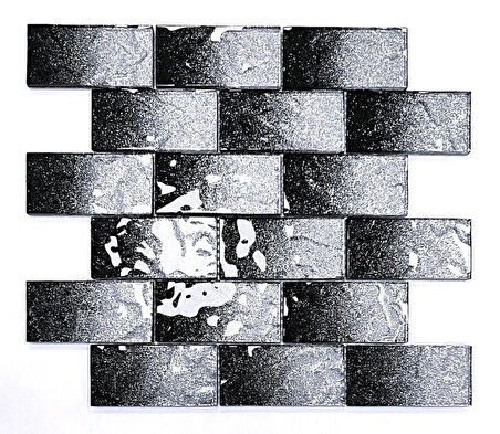 Mutfak tezgah arası ve iç mekan kaplama ve dekorasyon uygulamalarında tüm yüzeyler için, 48x98mm. Siyah-Gümüş Sim Efekti. 30x30cm. Fileli Kristal Mozaik.