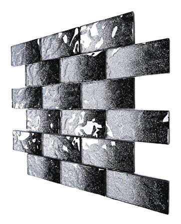 Mutfak tezgah arası ve iç mekan kaplama ve dekorasyon uygulamalarında tüm yüzeyler için, 48x98mm. Siyah-Gümüş Sim Efekti. 30x30cm. Fileli Kristal Mozaik.
