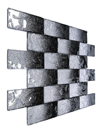 Mutfak tezgah arası ve iç mekan kaplama ve dekorasyon uygulamalarında tüm yüzeyler için, 48x98mm. Siyah-Gümüş Sim Efekti. 30x30cm. Fileli Kristal Mozaik.