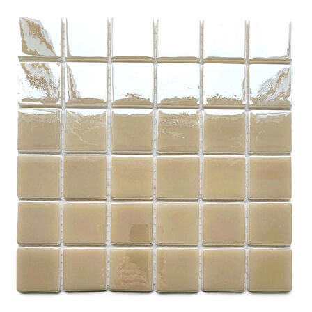 Mutfak tezgah arası, Havuz, Banyo, Sauna, Spa, iç , dış, zemin, duvar, kaplama ve dekorasyon uygulamalarında tüm yüzeyler için, 50x50mm. Bej,  31.5x31.5cm. Fileli Cam Mozaik.
