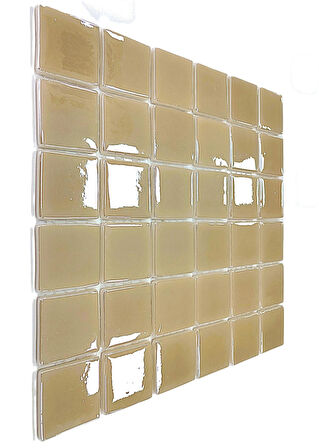 Mutfak tezgah arası, Havuz, Banyo, Sauna, Spa, iç , dış, zemin, duvar, kaplama ve dekorasyon uygulamalarında tüm yüzeyler için, 50x50mm. Bej,  31.5x31.5cm. Fileli Cam Mozaik.