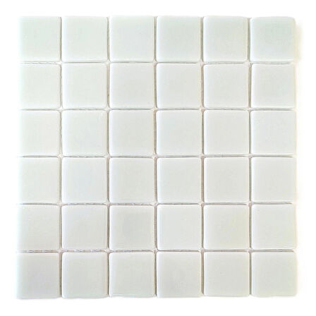 Mutfak tezgah arası, Havuz, Banyo, Sauna, Spa, iç , dış, zemin, duvar, kaplama ve dekorasyon uygulamalarında tüm yüzeyler için, 50x50mm. Beyaz,  31.5x31.5cm. Fileli Cam Mozaik.