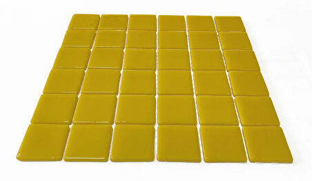 Mutfak tezgah arası, Havuz, Banyo, Sauna, Spa, iç , dış, zemin, duvar, kaplama ve dekorasyon uygulamalarında tüm yüzeyler için, 50x50mm. Canlı Sarı,  31.5x31.5cm. Fileli Cam Mozaik.