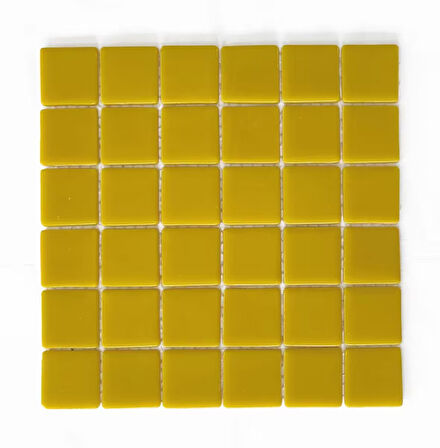 Mutfak tezgah arası, Havuz, Banyo, Sauna, Spa, iç , dış, zemin, duvar, kaplama ve dekorasyon uygulamalarında tüm yüzeyler için, 50x50mm. Canlı Sarı,  31.5x31.5cm. Fileli Cam Mozaik.