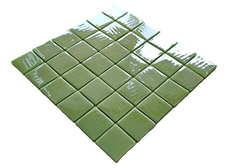 Mutfak tezgah arası, Havuz, Banyo, Sauna, Spa, iç , dış, zemin, duvar, kaplama ve dekorasyon uygulamalarında tüm yüzeyler için, 50x50mm. Mint Yeşili,  31.5x31.5cm. Fileli Cam Mozaik.