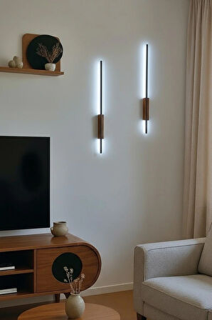 Pilli Kılıç Aplik Gece Lambası Ahşap Kasa Ceviz 2 Adet (70 cm)