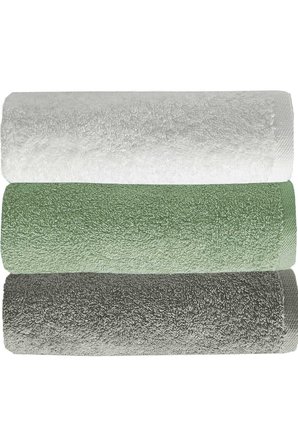 3 lü Düz Renk El Yüz Havlu Seti %100 Pamuklu 50x90 Cm Gri-Yeşil-Beyaz
