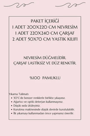 Çift Kişilik Ranforce Nevresim Takımı %100 Pamuklu Şimal Pembe