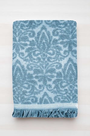 2 Parça Jakarlı Banyo Havlu Takımı %100 Pamuklu 90x150 Cm Arden Mavi