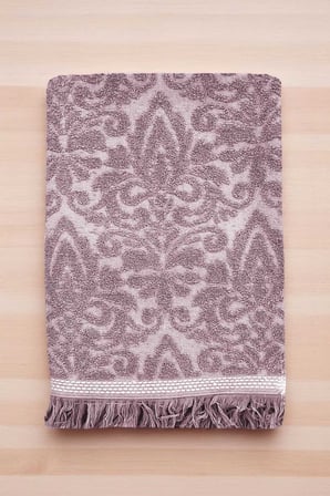2 Parça Jakarlı Banyo Havlu Takımı %100 Pamuklu 90x150 Cm Arden Mor