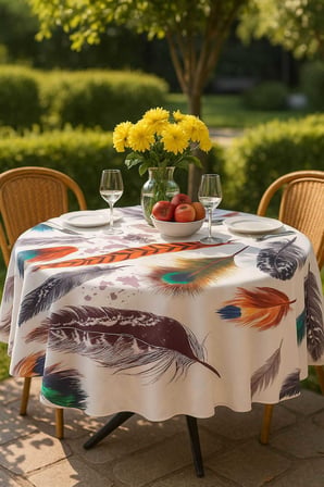 Yuvarlak Tüy Desenli Duck Kumaş Masa Örtüsü 150x150 Cm