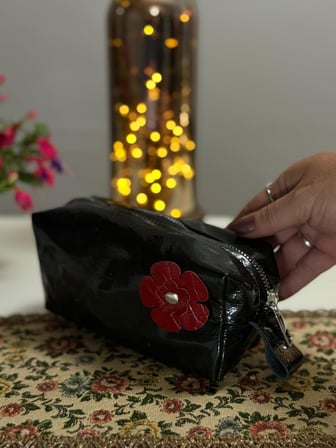 Gogo Makyaj Çantası Siyah Hakiki Yumuşak Deri 16.5cm