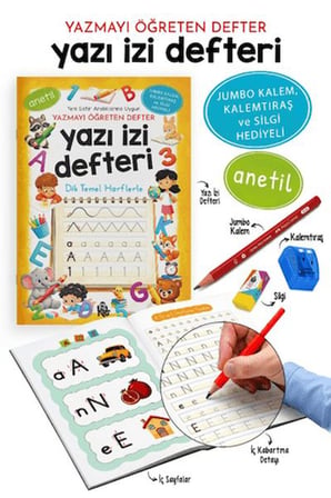 Yazı İzi Defteri - Yazmayı Öğreten Defter - Jumbo Kalem, Kalemtıraş ve Sii Hediyeli