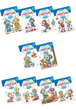 Sevimli Robotlar Boyoma Kitabı  Çıkartmalı (10  Set)