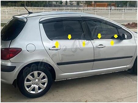 Markadan Peugeot 307 Krom Cam Çıtası 2001-2008 4 Parça Paslanmaz Çelik