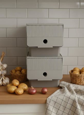 Vizon 2'Li 13,5 LT Modubox Kayar Kapaklı Saklama Kabı & Patates Soğan Kovası & Erzak Kutusu