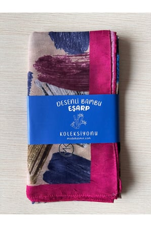 Fırça Desenli Bambu Eşarp (Bordo, Siyah, Lajivert Tonlar)
