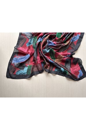 Fırça Desenli Bambu Eşarp (Bordo, Siyah, Lajivert Tonlar)