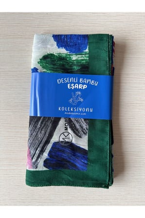 Fırça Desenli Bambu Eşarp (Yeşil Tonlar)