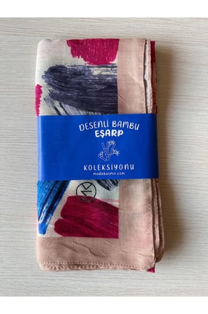 Fırça Desenli Bambu Eşarp (Krem, Kahve ve Gri Tonlar)